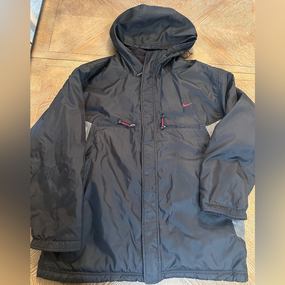 Vtg Nike Reversible Windbreaker Jacket XL Hooded Full Zip Fleece Swoosh Black